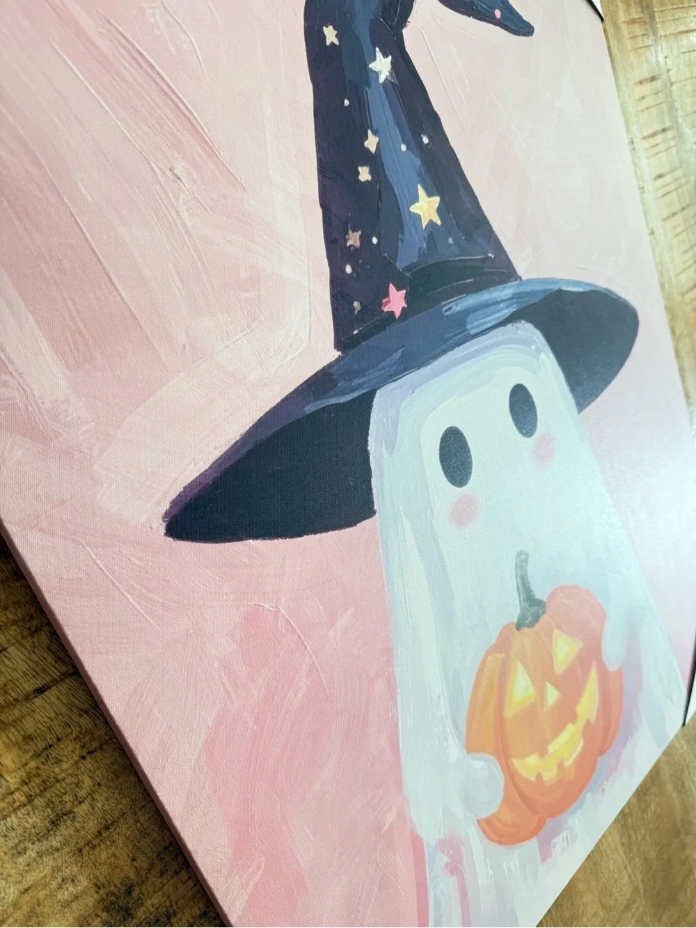 Halloween Ghost Canvas Print | Pink Coquette Wall Art | Witch Hat Pumpkin Preppy